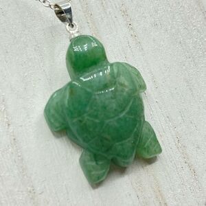 Turtle necklace green aventurine sea turtle silver plated 18” NEW handmade calm
